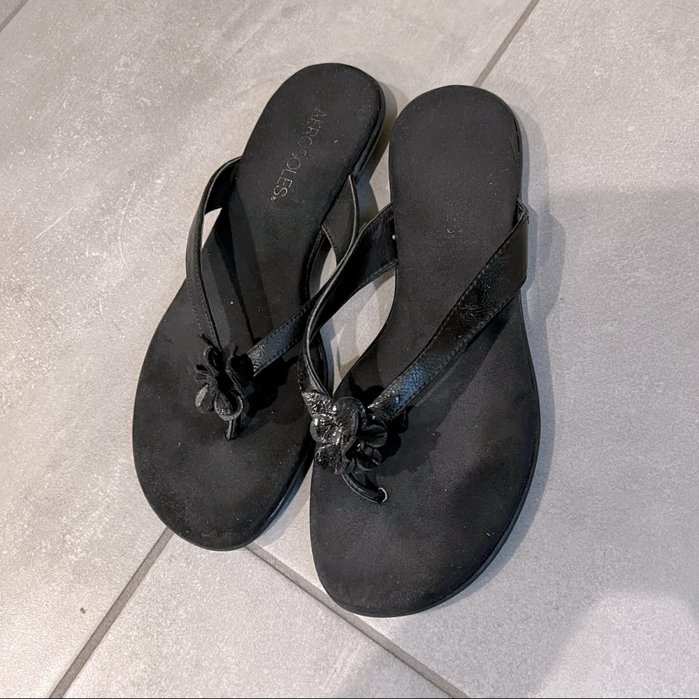Black Leather Sandals - Flip Flops  Size 7.5